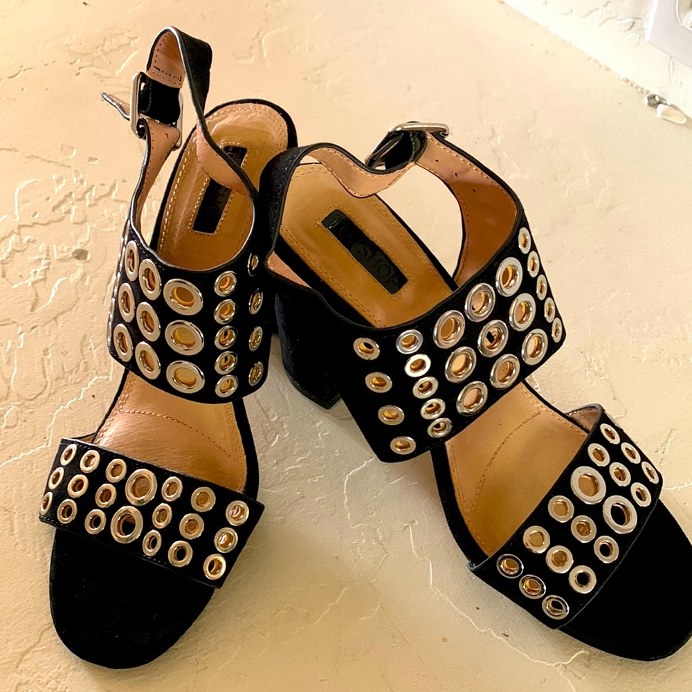 TOPSHOP Metallic Stud & Black Suede Platform Heel